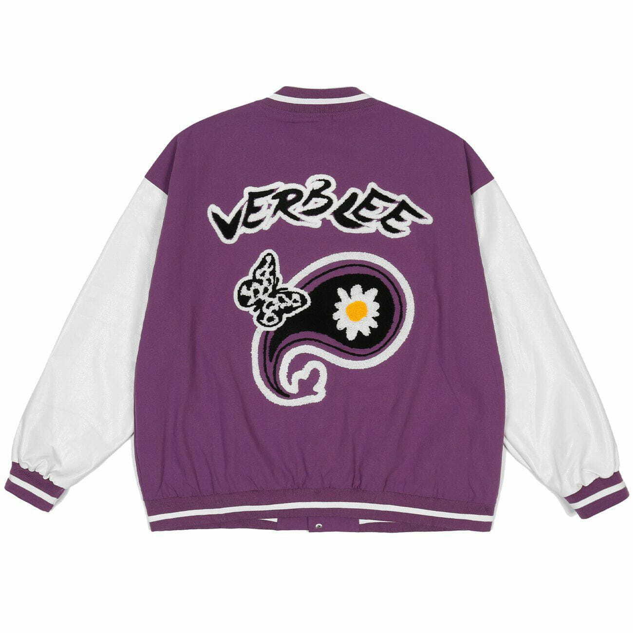 Y2K Butterfly Daisy Embroidery Varsity Jacket - Retro 90s Grunge Summer Outfit