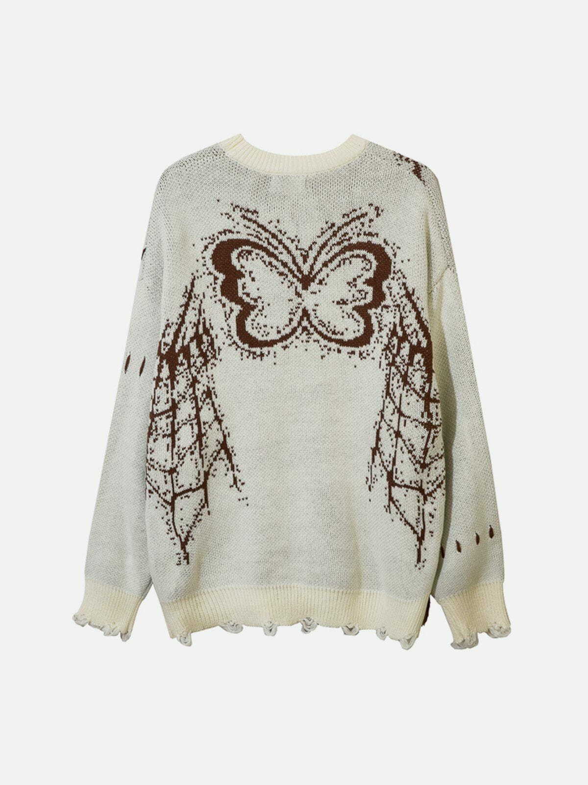 Y2K Butterfly Embroidery Sweater - Retro 90s Grunge Top for Summer Party Outfits