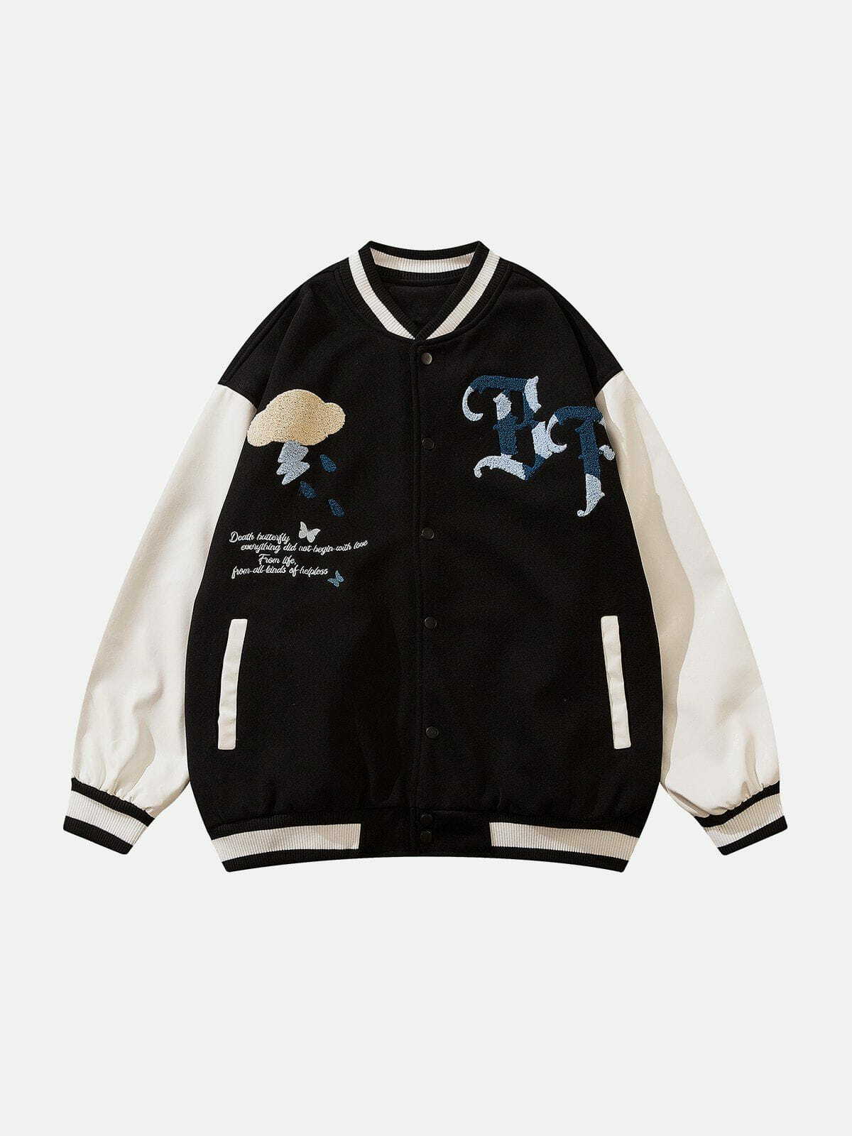 Y2K Butterfly Embroidery Varsity Jacket - Retro 90s Grunge Outfit for Summer Parties