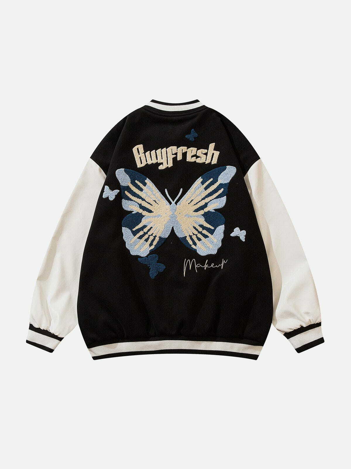 Y2K Butterfly Embroidery Varsity Jacket - Retro 90s Grunge Outfit for Summer Parties