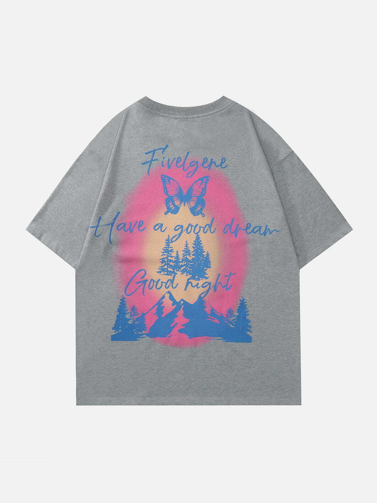 Y2K Butterfly Forest Print Tee - Retro 90s Grunge Summer Outfit for Y2K Vibes