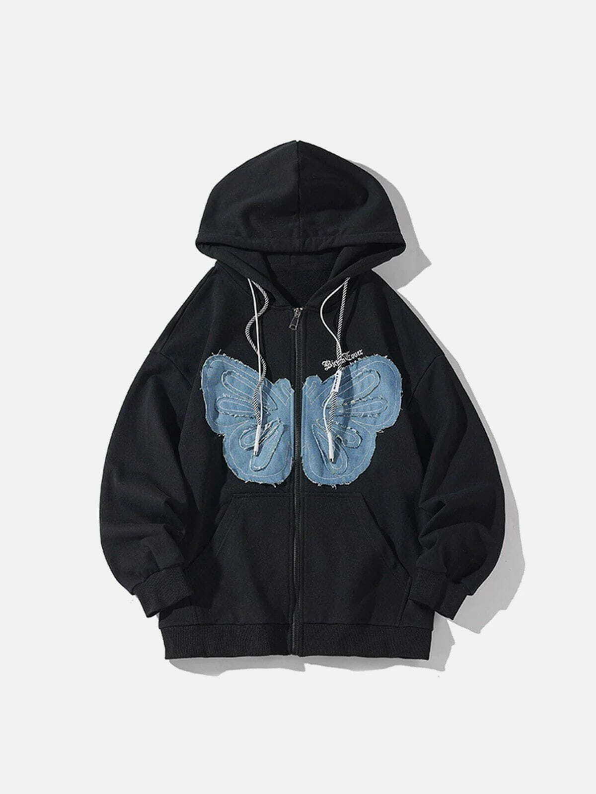 Y2K Butterfly Graphic Hoodie - Retro 90s Grunge Style for Summer Parties & Outfits