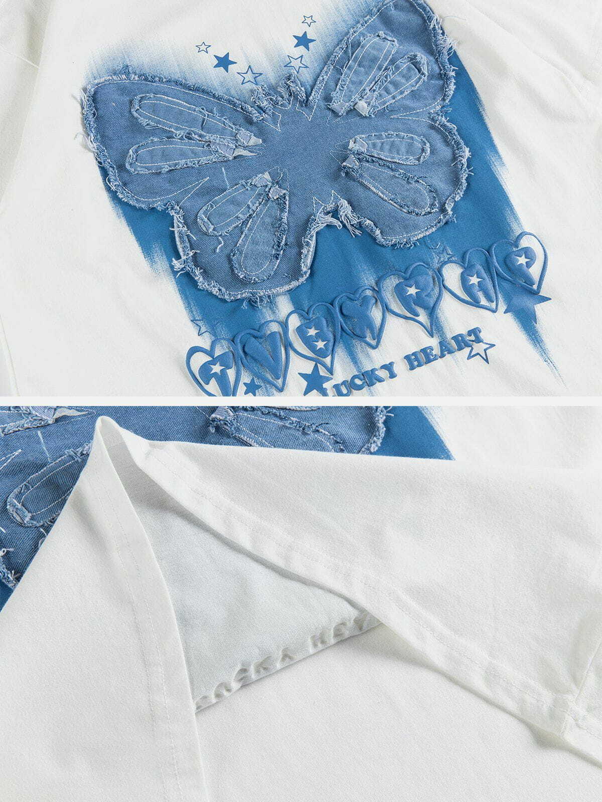 Y2K Butterfly Patch Print Tee - Retro 90s Grunge Top for Summer Party Outfits