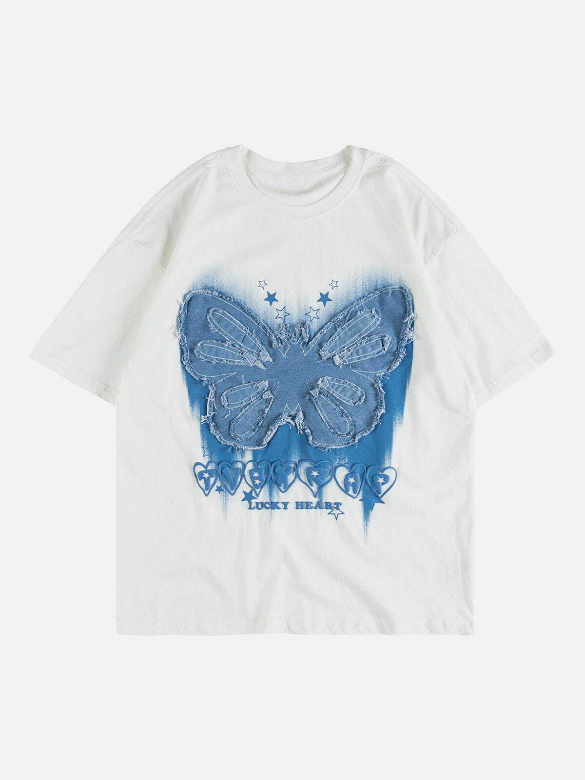 Y2K Butterfly Patch Print Tee - Retro 90s Grunge Top for Summer Party Outfits