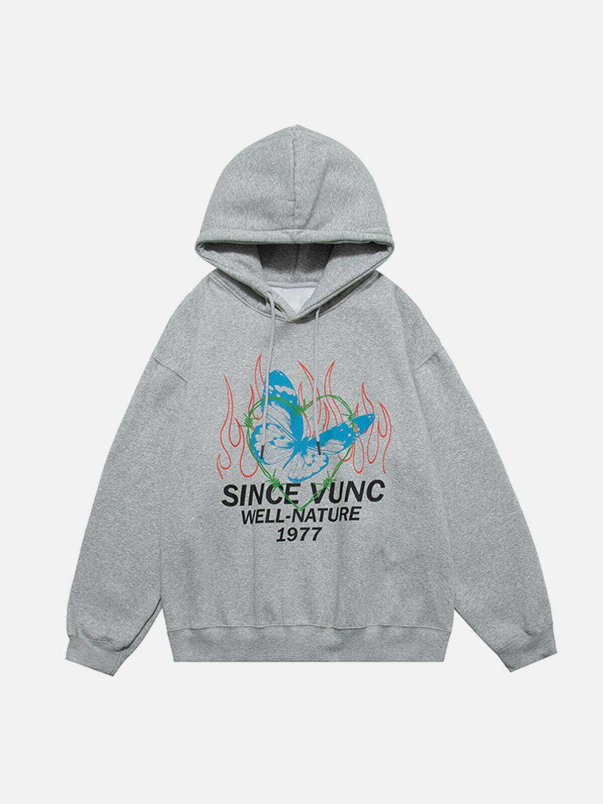 Y2K Butterfly Print Fleece Hoodie - Retro Grunge Summer Outfit for Y2K Vibes