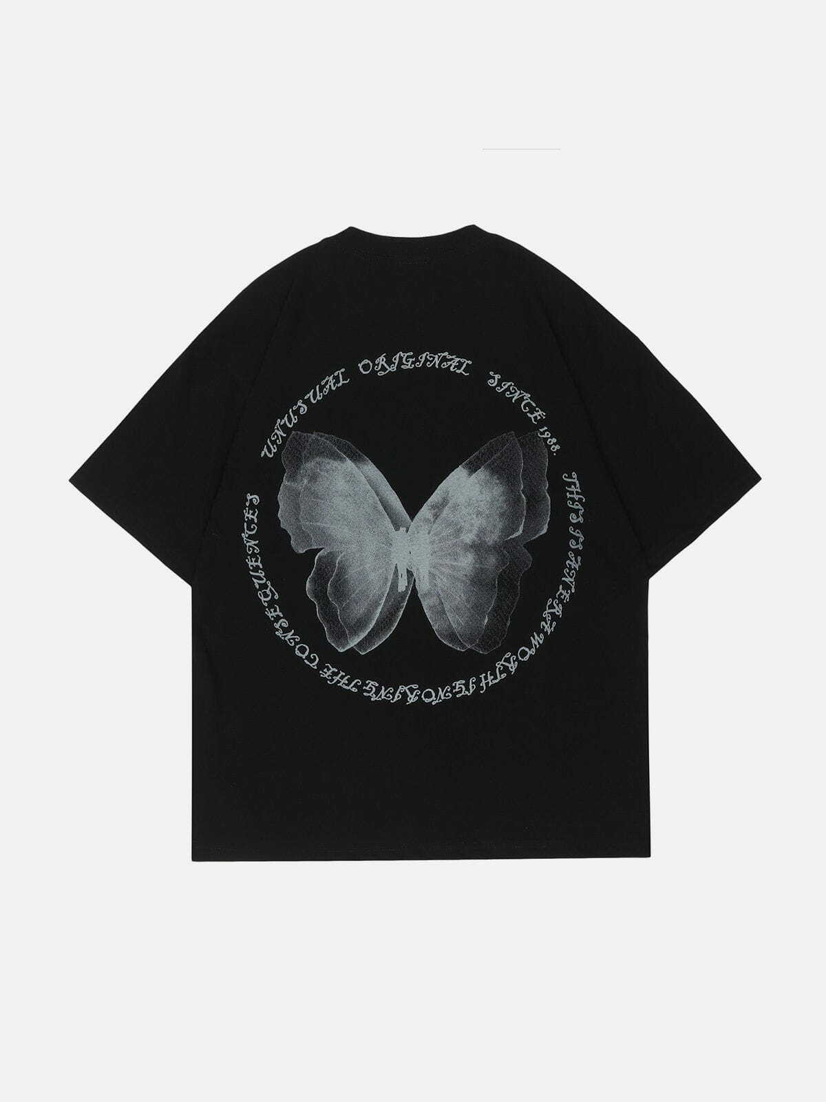 Y2K Butterfly Print Letter Tee - Retro 90s Grunge Top for Summer Party Outfits