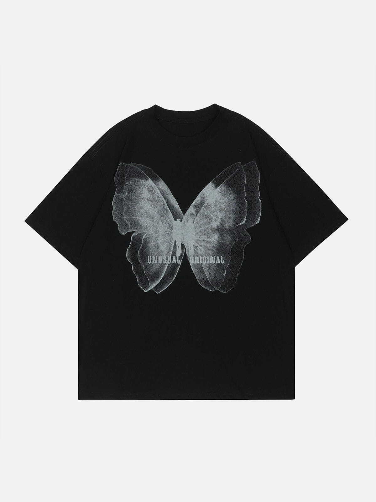 Y2K Butterfly Print Letter Tee - Retro 90s Grunge Top for Summer Party Outfits