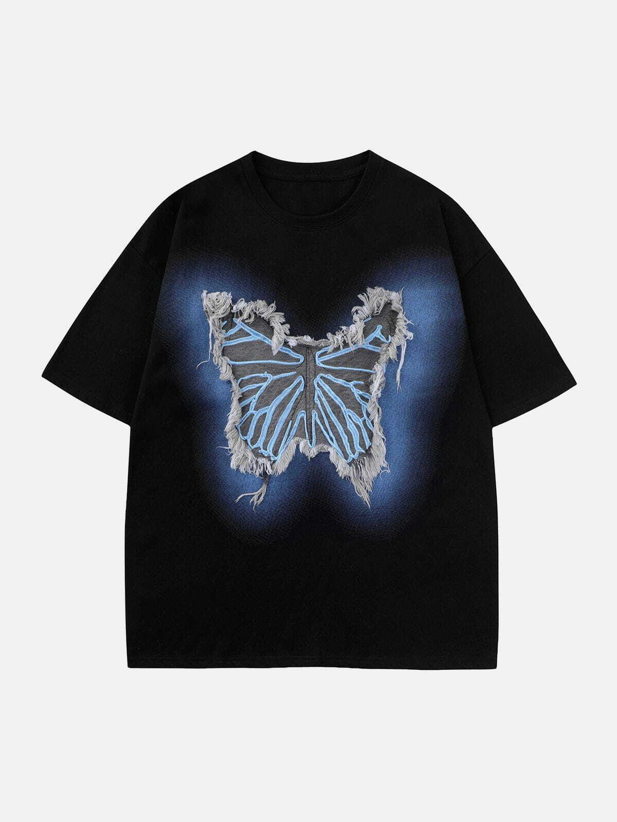 Y2K Butterfly Tassel Patch Tee - Retro Grunge Top for Summer & 90s Party Outfits