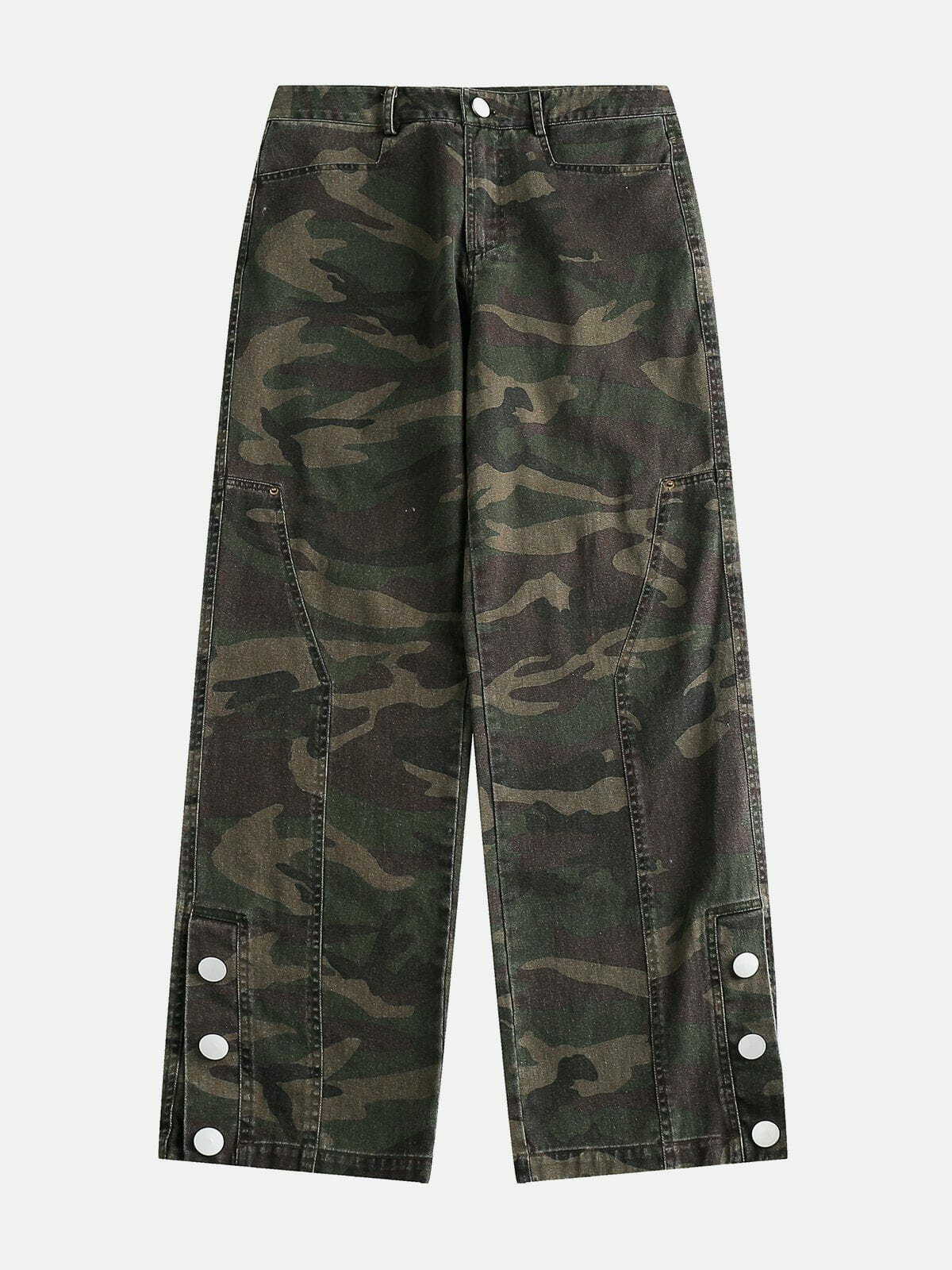 Y2K Camouflage Patchwork Jeans - Retro 90s Grunge Outfit for Summer Parties & Festivals