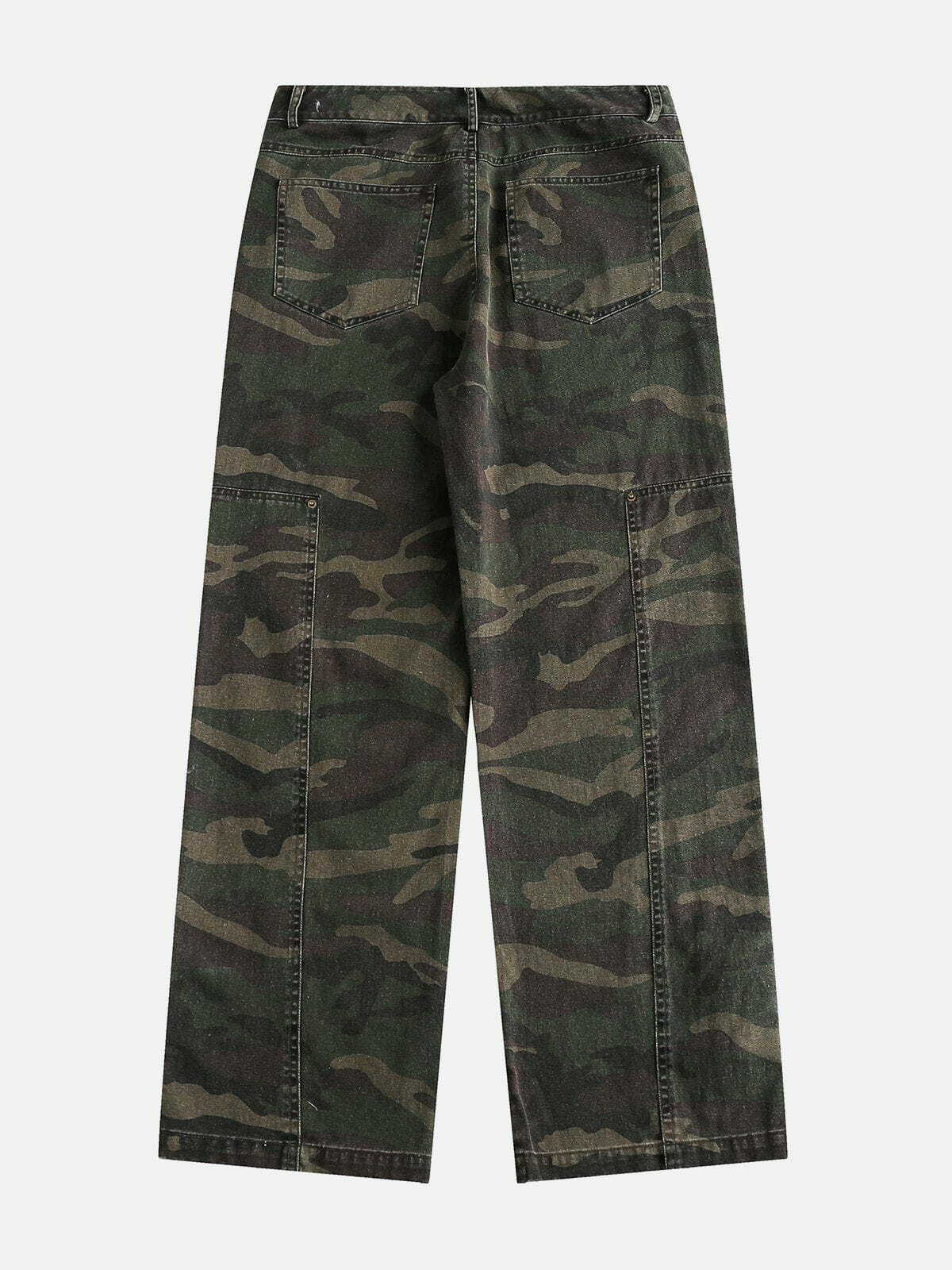 Y2K Camouflage Patchwork Jeans - Retro 90s Grunge Outfit for Summer Parties & Festivals