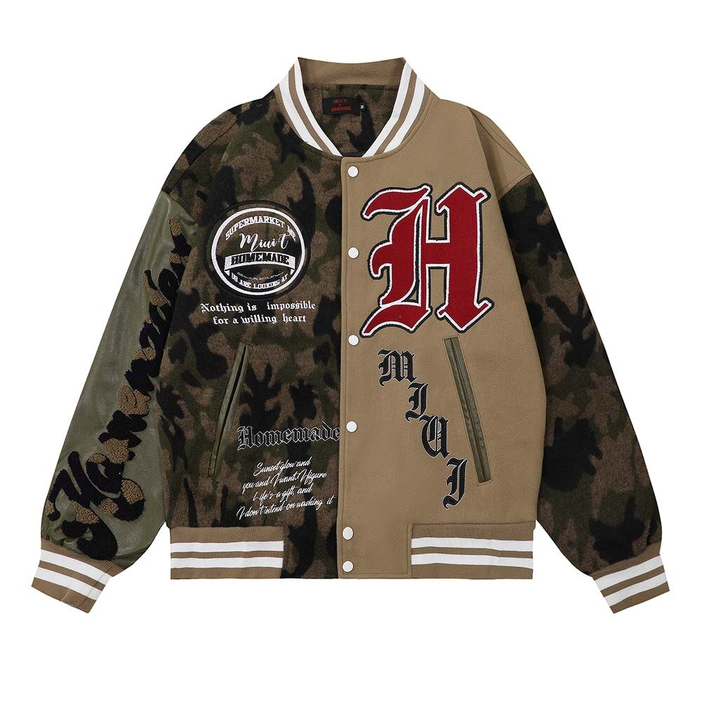 Y2K Camouflage Varsity Jacket - Retro 90s Grunge Style for Summer Parties & Outfits