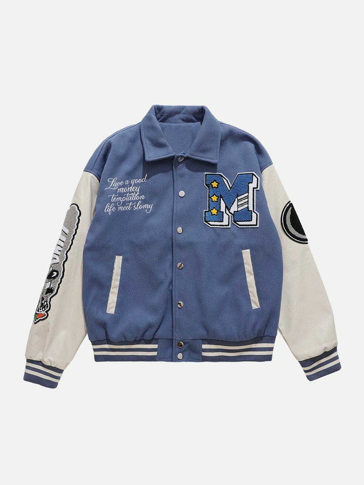 Y2K Cartoon Alphabet Embroidery Jacket - Retro 90s Grunge Style for Summer Outfits