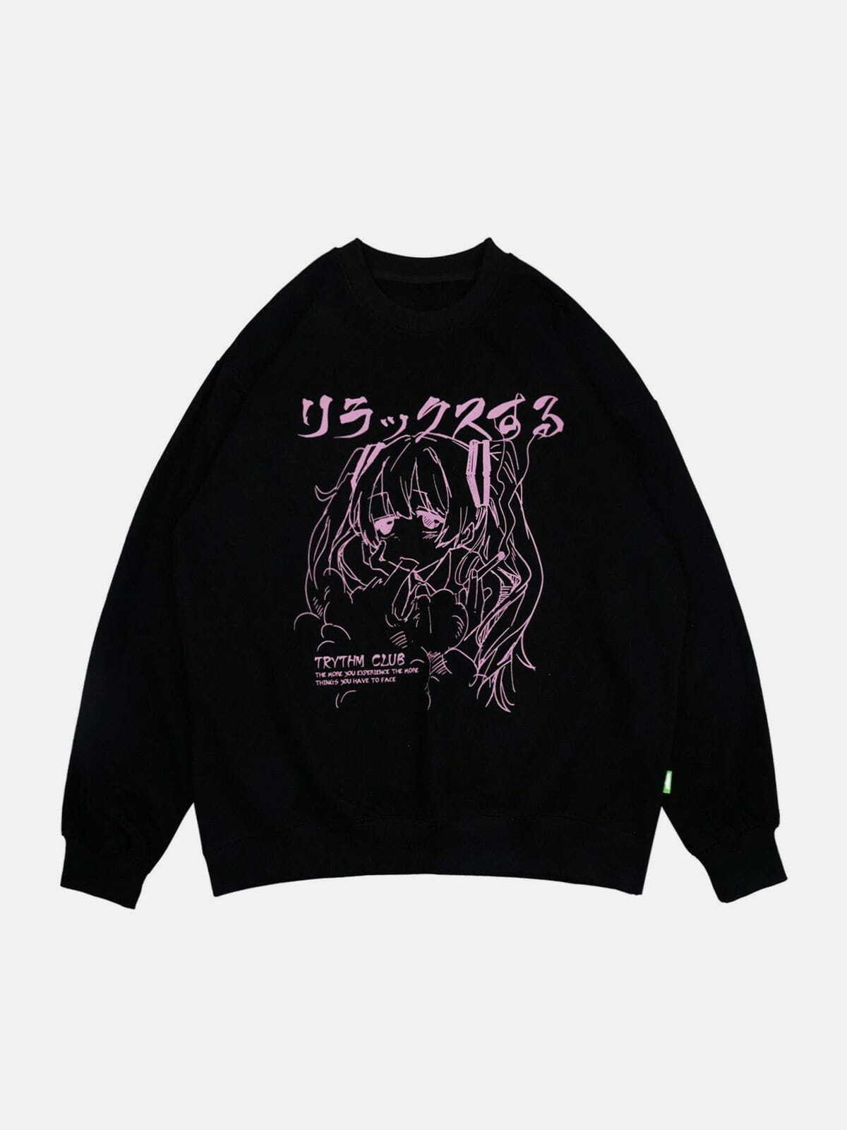 Y2K Cartoon Anime Girl Print Sweatshirt - Retro 90s Grunge Style for Summer Outfits