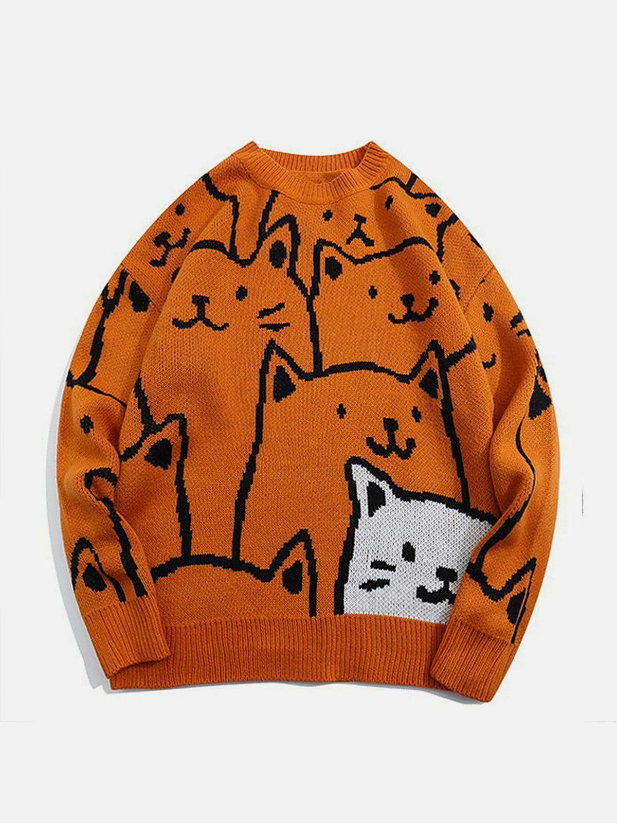 Y2K Cartoon Cat Knit Sweater - Retro 90s Grunge Style for Summer Outfits & Parties