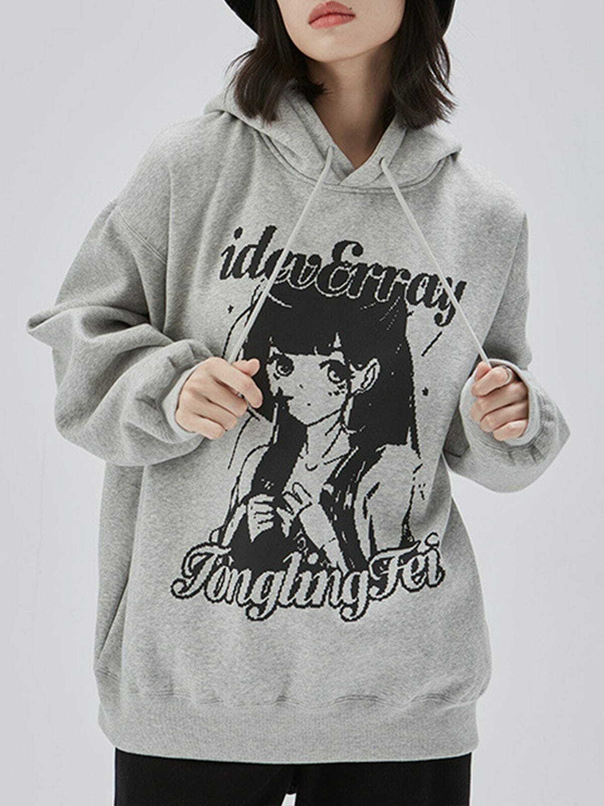 Y2K Cartoon Character Print Hoodie - Retro 90s Grunge Style for Summer Outfits & Parties