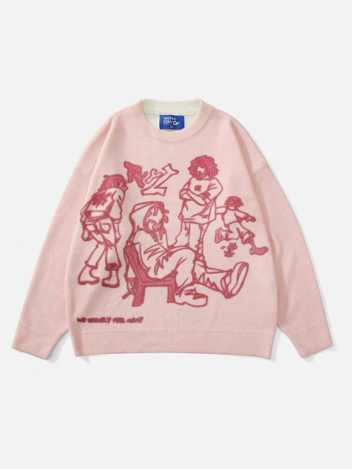 Y2K Cartoon Character Print Sweater - Retro 90s Grunge Style for Summer Outfits