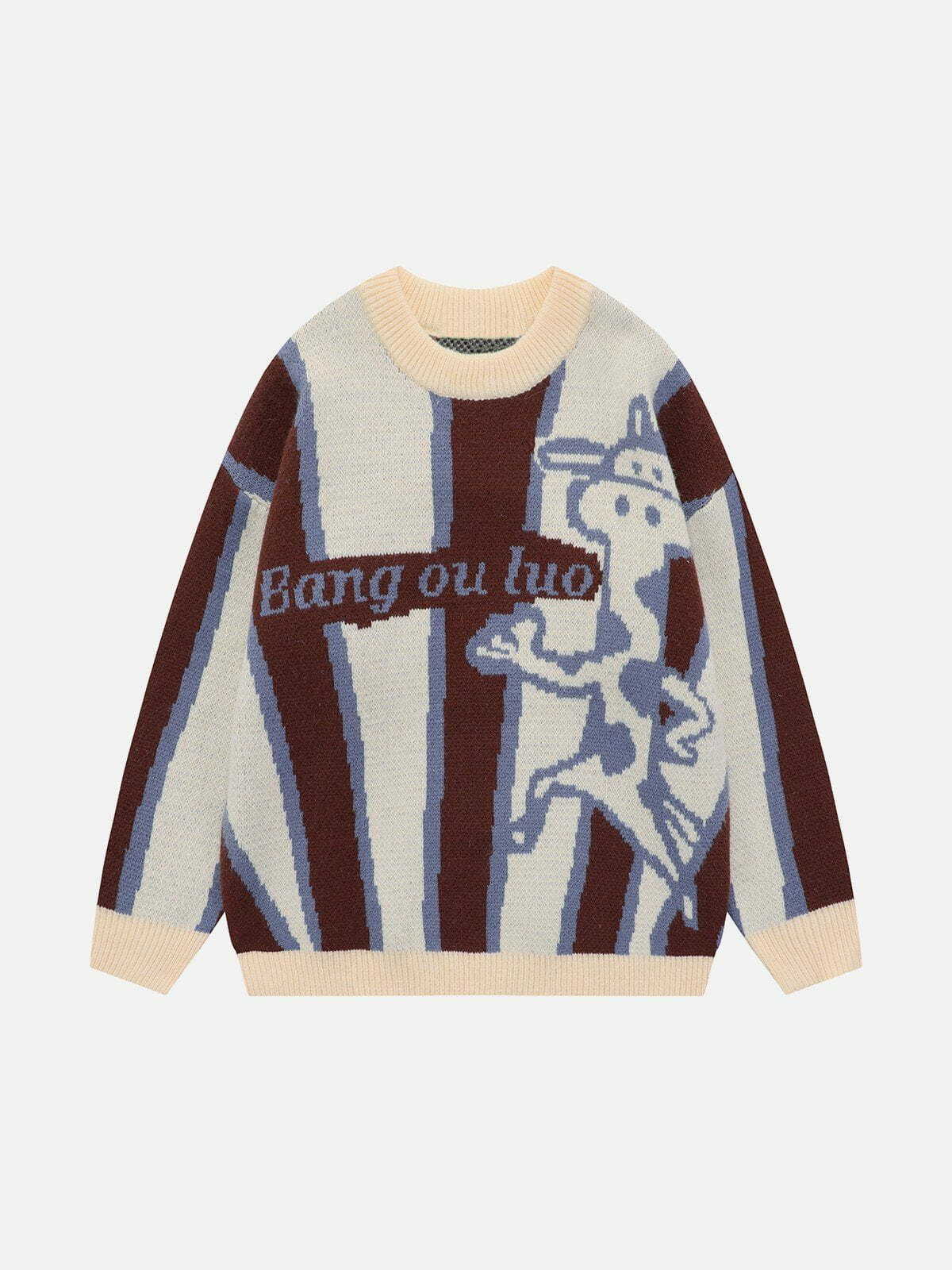 Y2K Cartoon Characters Stripe Sweater - Retro 90s Grunge Outfit for Summer Parties