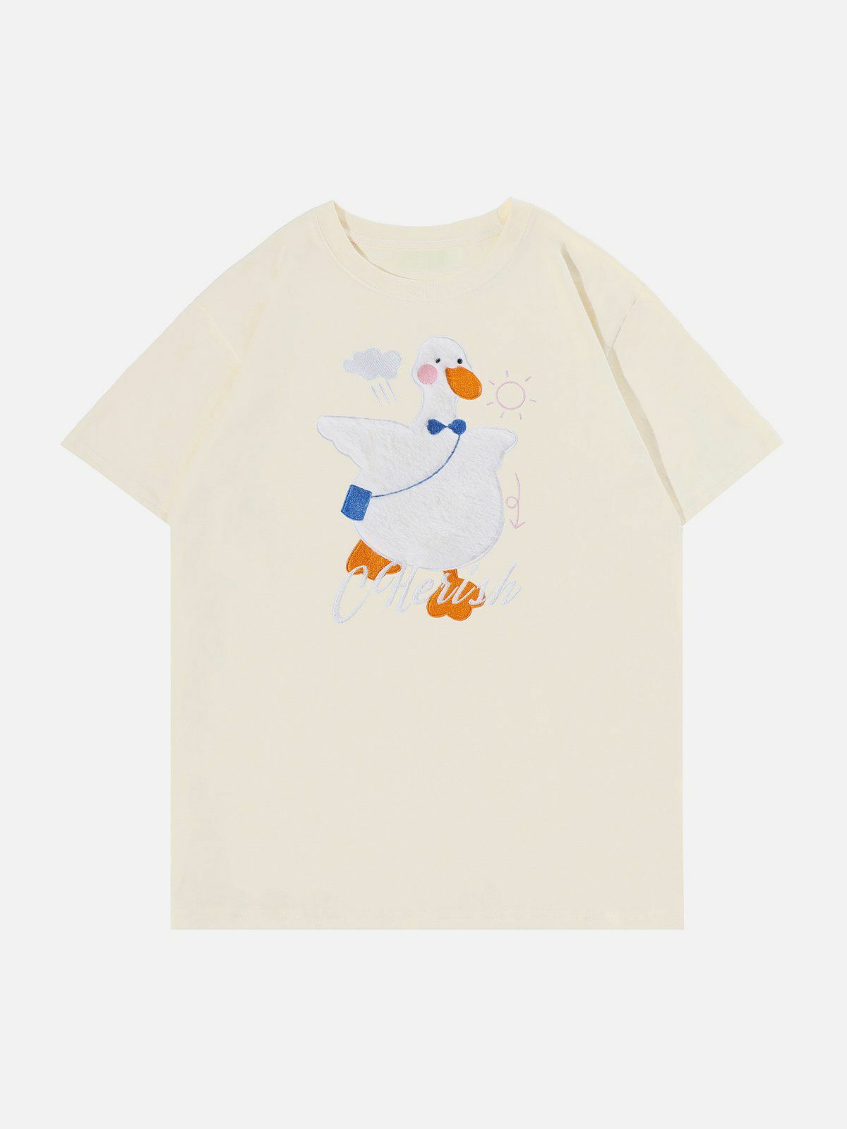 Y2K Cartoon Duck Patchwork Tee - Retro 90s Grunge Top for Summer Party Outfits