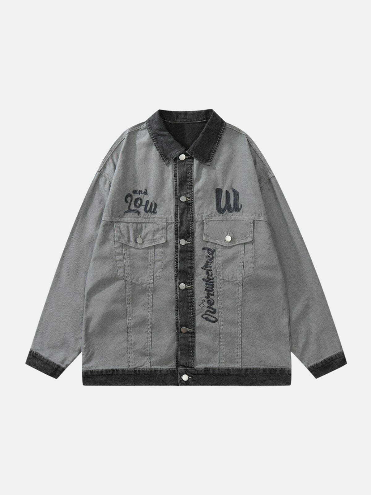 Y2K Cartoon Embroidered Denim Jacket - Retro 90s Grunge Summer Outfit Essential