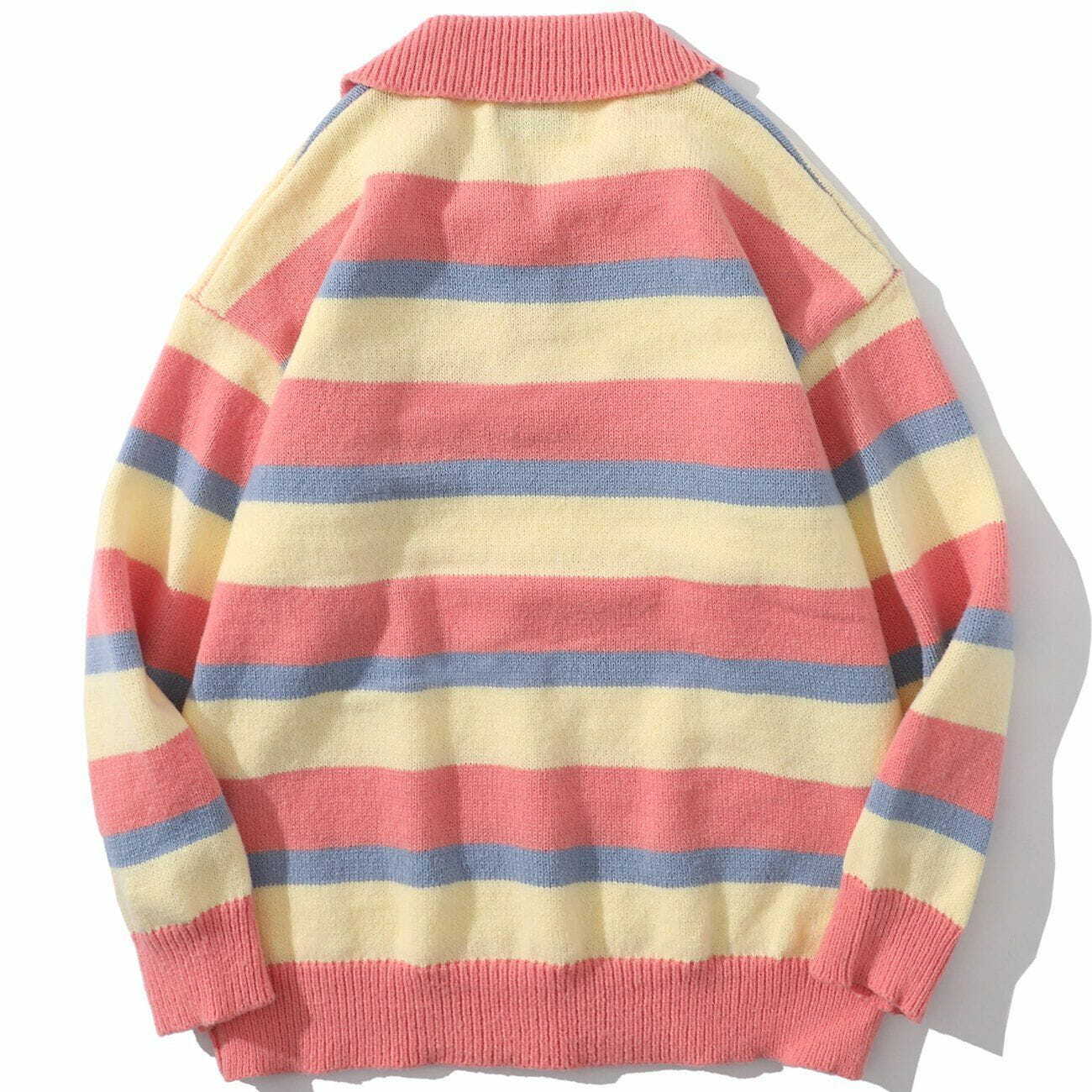 Y2K Cartoon Embroidered Knit Sweater - Retro Striped Grunge Top for Summer Outfits