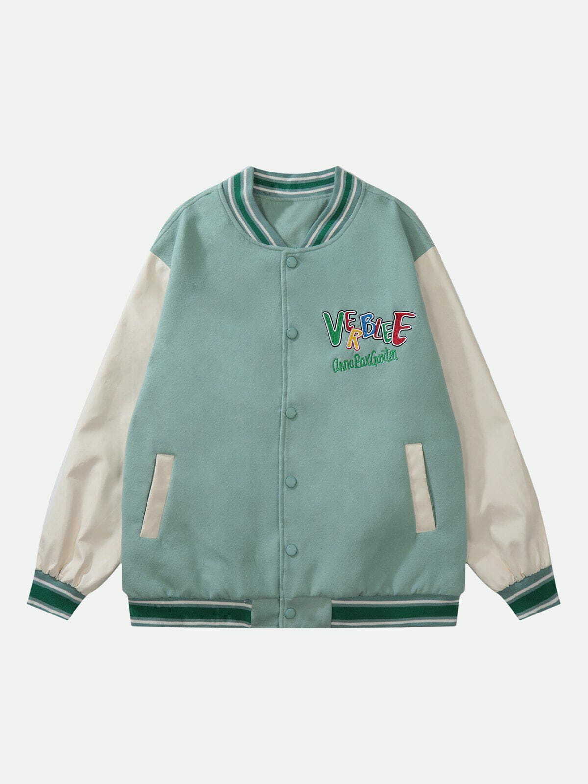 Y2K Cartoon Flocked Letters Varsity Jacket - Retro 90s Grunge Style for Summer Outfits