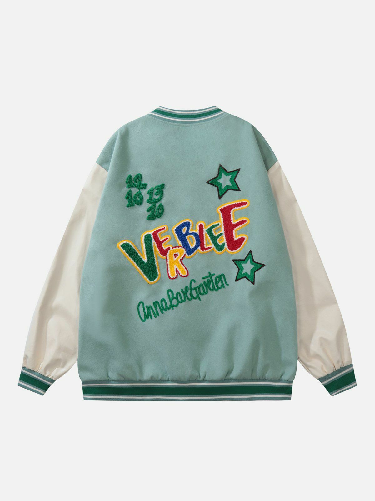 Y2K Cartoon Flocked Letters Varsity Jacket - Retro 90s Grunge Style for Summer Outfits