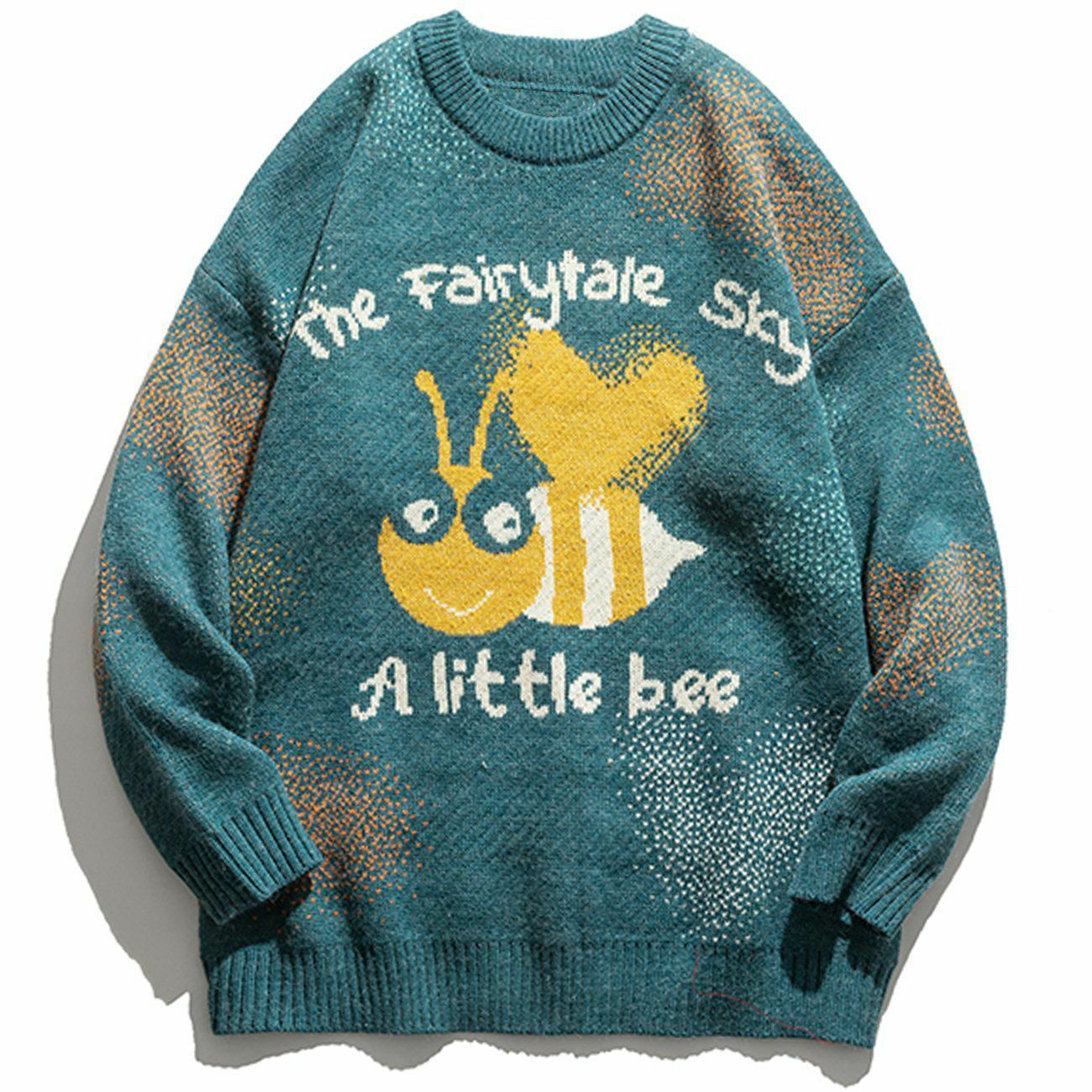 Y2K Cartoon Little Bee Knit Sweater - Retro 90s Grunge Style for Summer Outfits