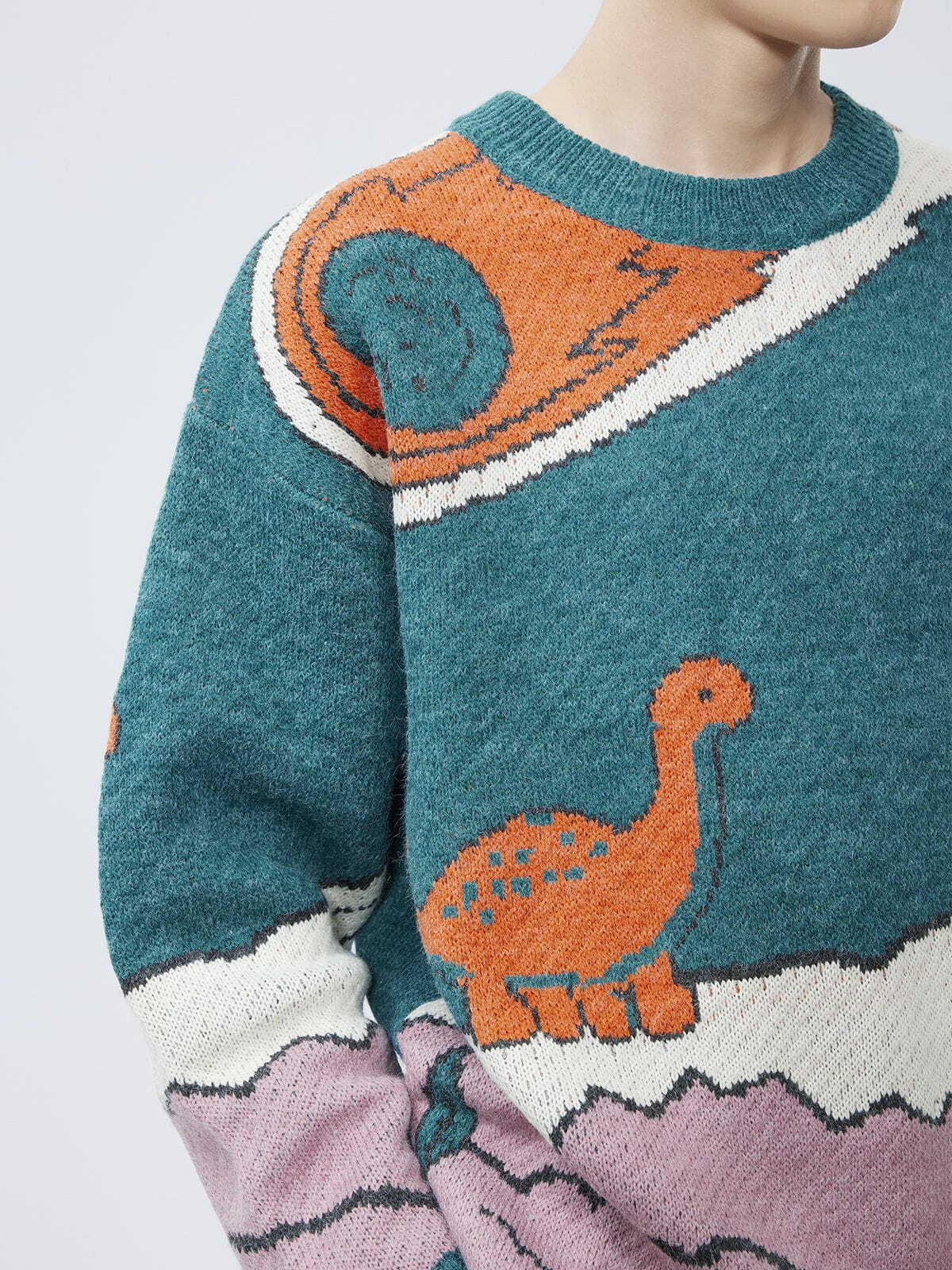 Y2K Cartoon Little Dinosaur Knit Sweater - Retro 90s Grunge Style for Summer Outfits