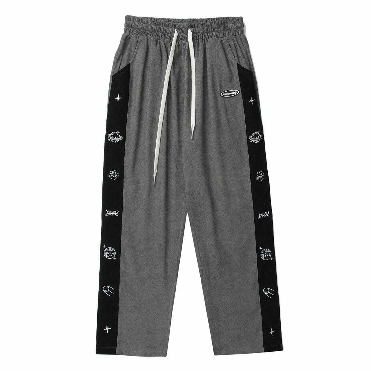 Y2K Cartoon Print Stitching Sweatpants - Retro 90s Grunge Style for Summer Outfits