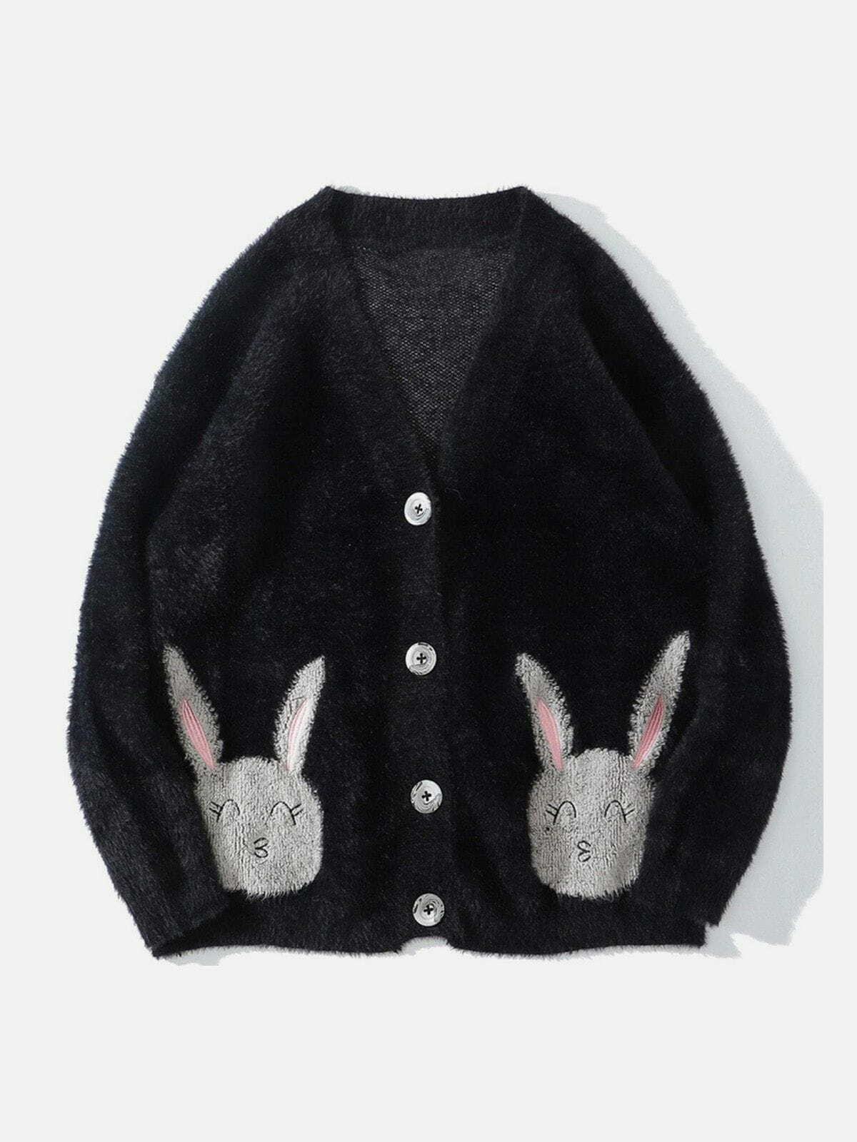 Y2K Cartoon Rabbit Embroidered Cardigan - Retro 90s Grunge Summer Outfit Essential