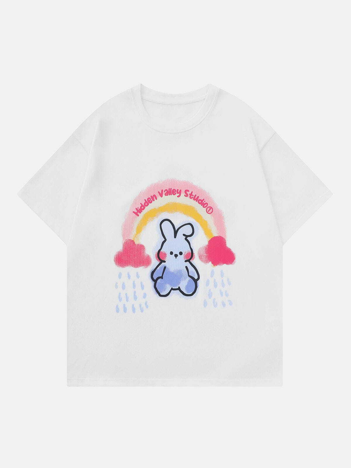 Y2K Cartoon Rabbit Graphic Tee - Retro 90s Grunge Top for Summer Outfits & Parties