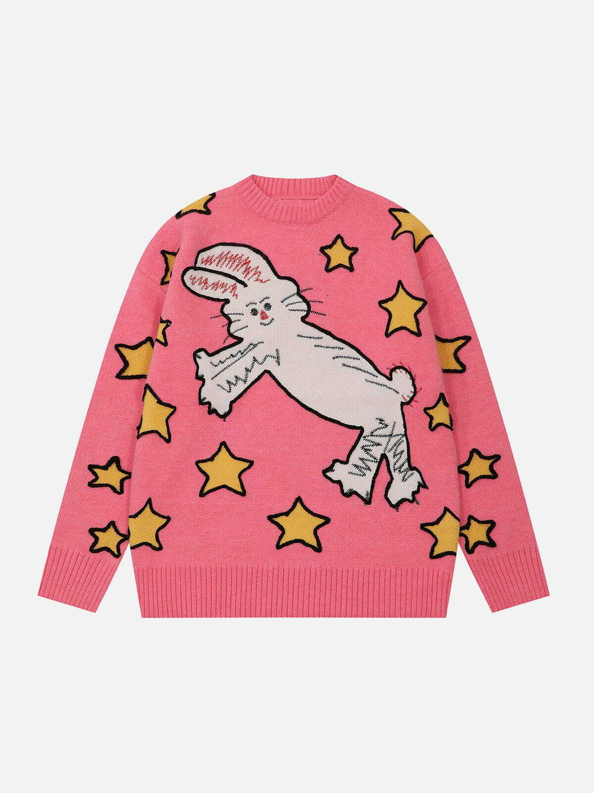 Y2K Cartoon Rabbit Sweater - Retro 90s Grunge Outfit for Summer Parties & Casual Looks