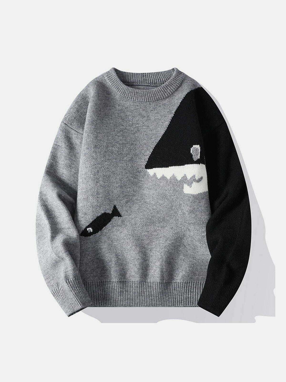 Y2K Cartoon Shark Sweater - Retro 90s Grunge Outfit for Summer Parties & Beach Vibes