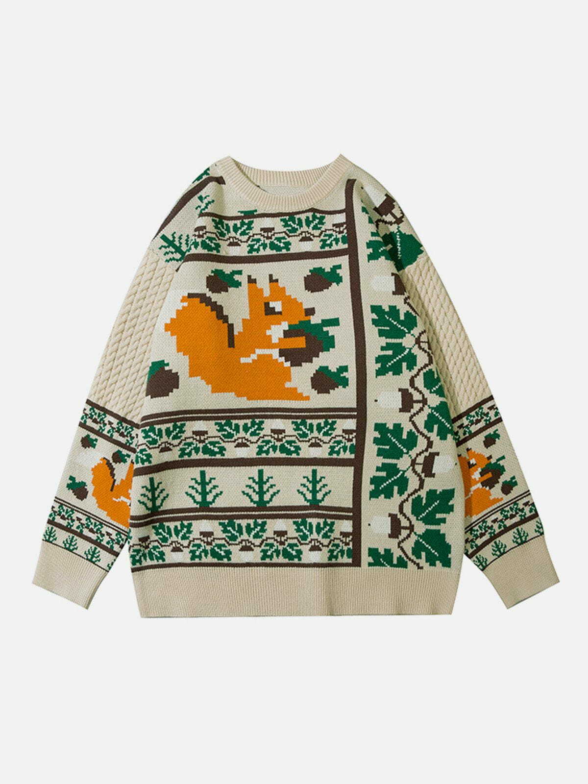 Y2K Cartoon Squirrel Knit Sweater - Retro 90s Grunge Style for Summer Outfits & Parties