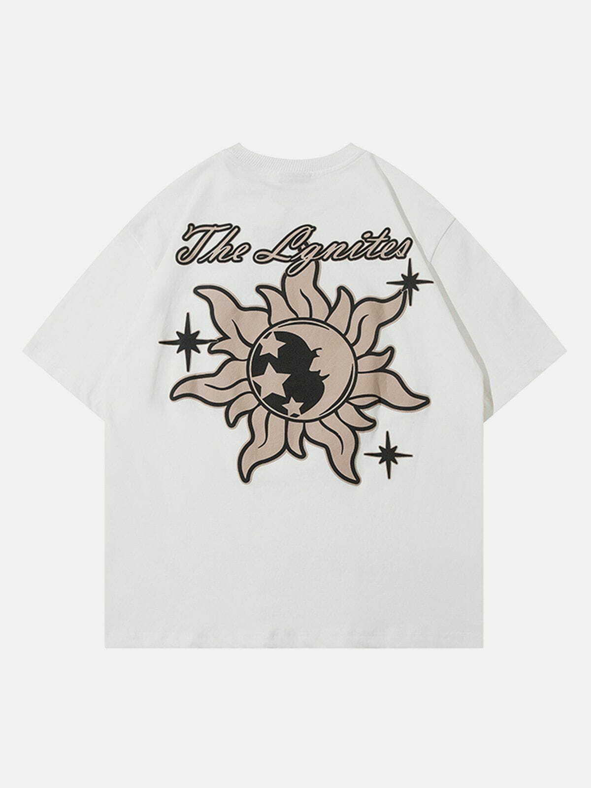 Y2K Cartoon Sun Moon Print Tee - Retro 90s Grunge Summer Outfit for Y2K Vibes