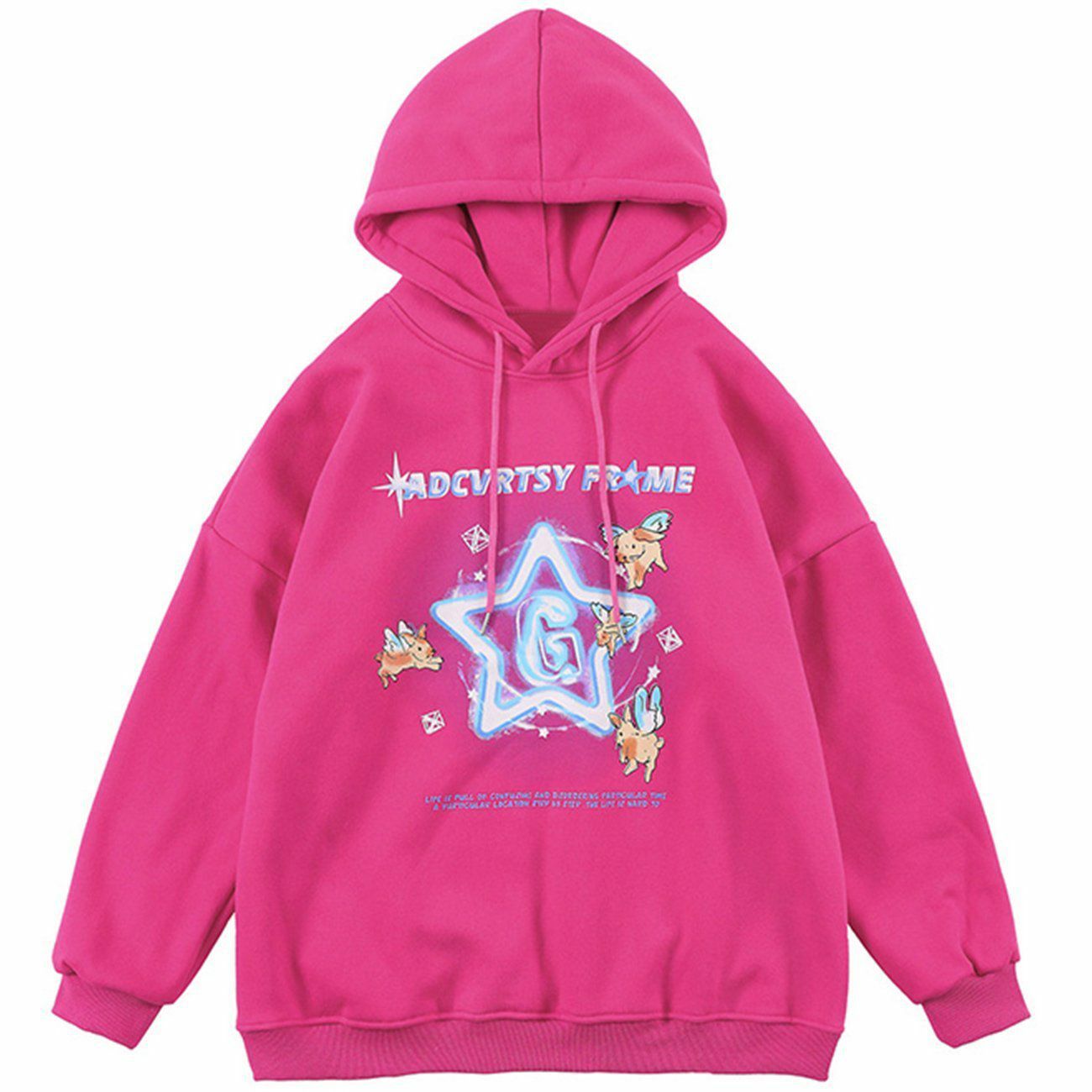 Y2K Cartoon Wing Rabbit Print Polar Fleece Hoodie - Retro Grunge Summer Outfit