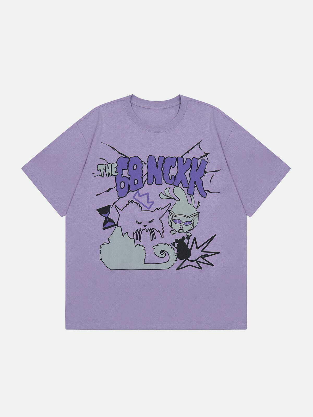 Y2K Cat Catches Mouse Graphic Tee - Retro 90s Grunge Summer Outfit for Y2K Vibes