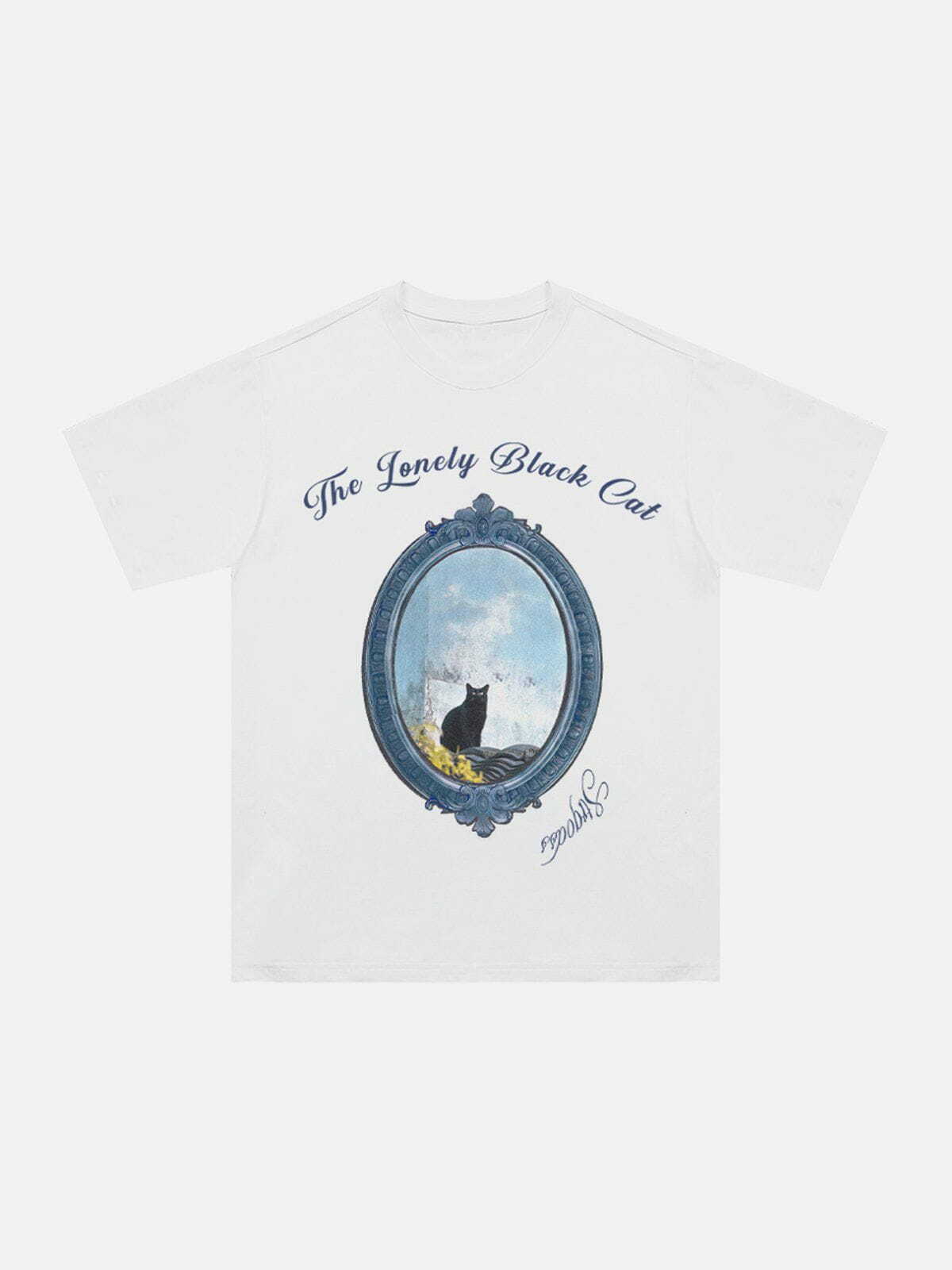 Y2K Cat In The Mirror Print Tee - Retro 90s Grunge Summer Outfit for Y2K Vibes