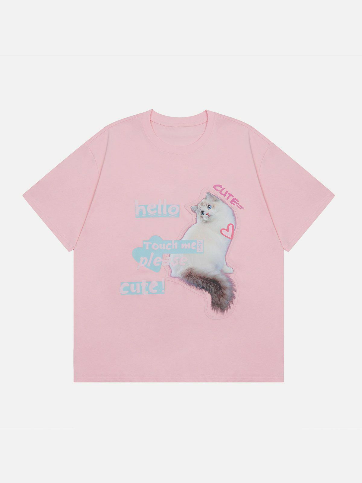 Y2K Cat Plush Print Heart Tee - Retro 90s Grunge Summer Outfit for Y2K Vibes