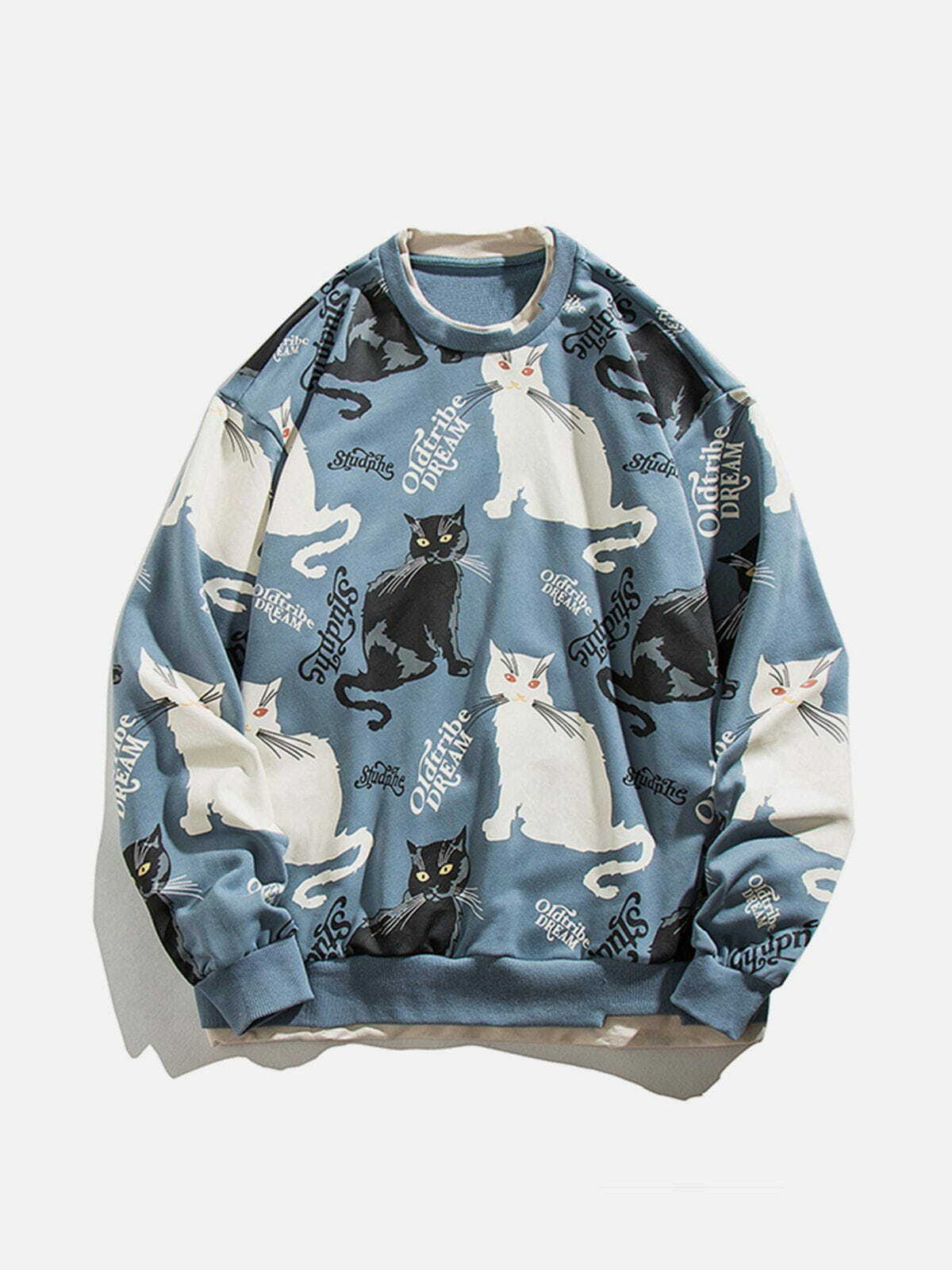 Y2K Cat Print Sweatshirt - Retro 90s Grunge Style for Summer Parties & Casual Outfits