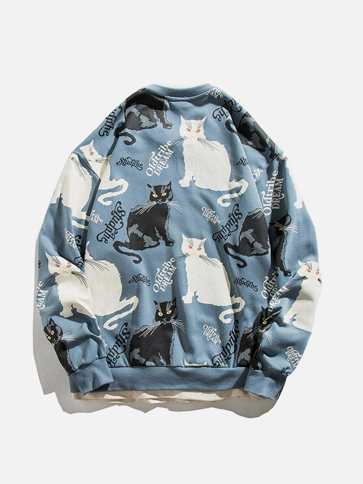 Y2K Cat Print Sweatshirt - Retro 90s Grunge Style for Summer Parties & Casual Outfits