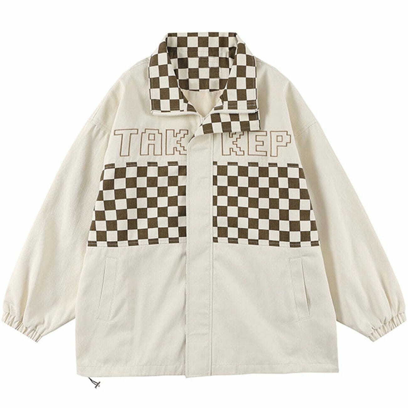 Y2K Checkerboard Jacket with Letter Print - Retro 90s Grunge Summer Outfit Essential