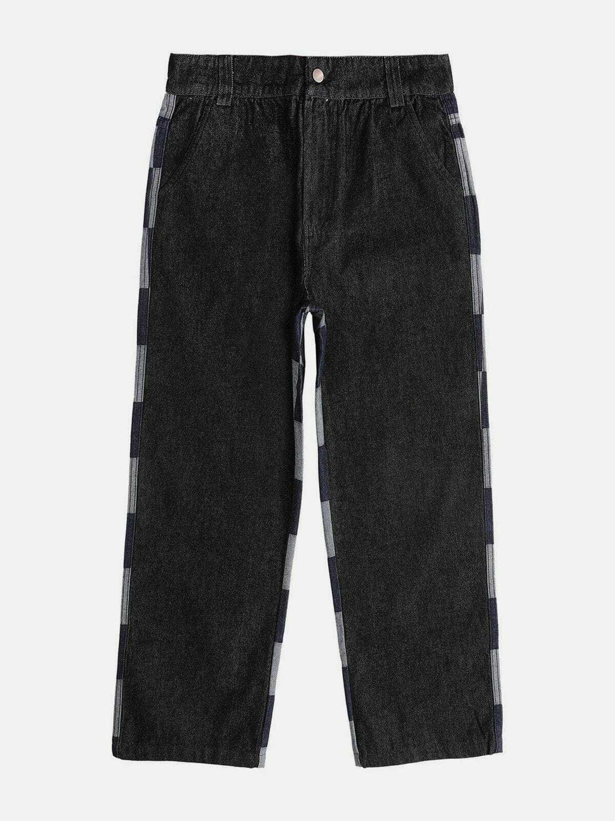 Y2K Checkerboard Jeans: Retro 90s Grunge Outfit for Summer Parties & Club Looks