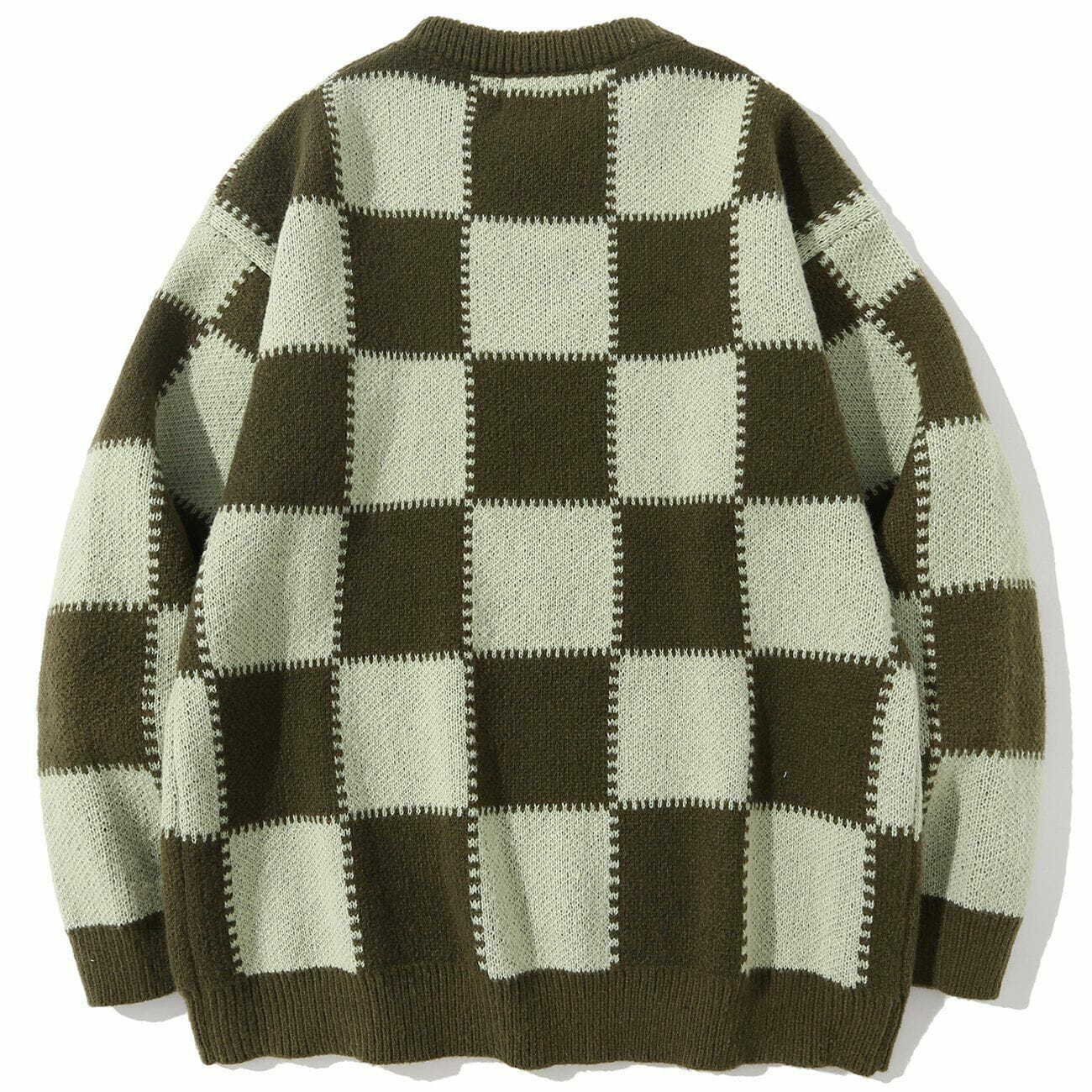 Y2K Checkerboard Knit Sweater - Retro 90s Grunge Top for Summer Party Outfits