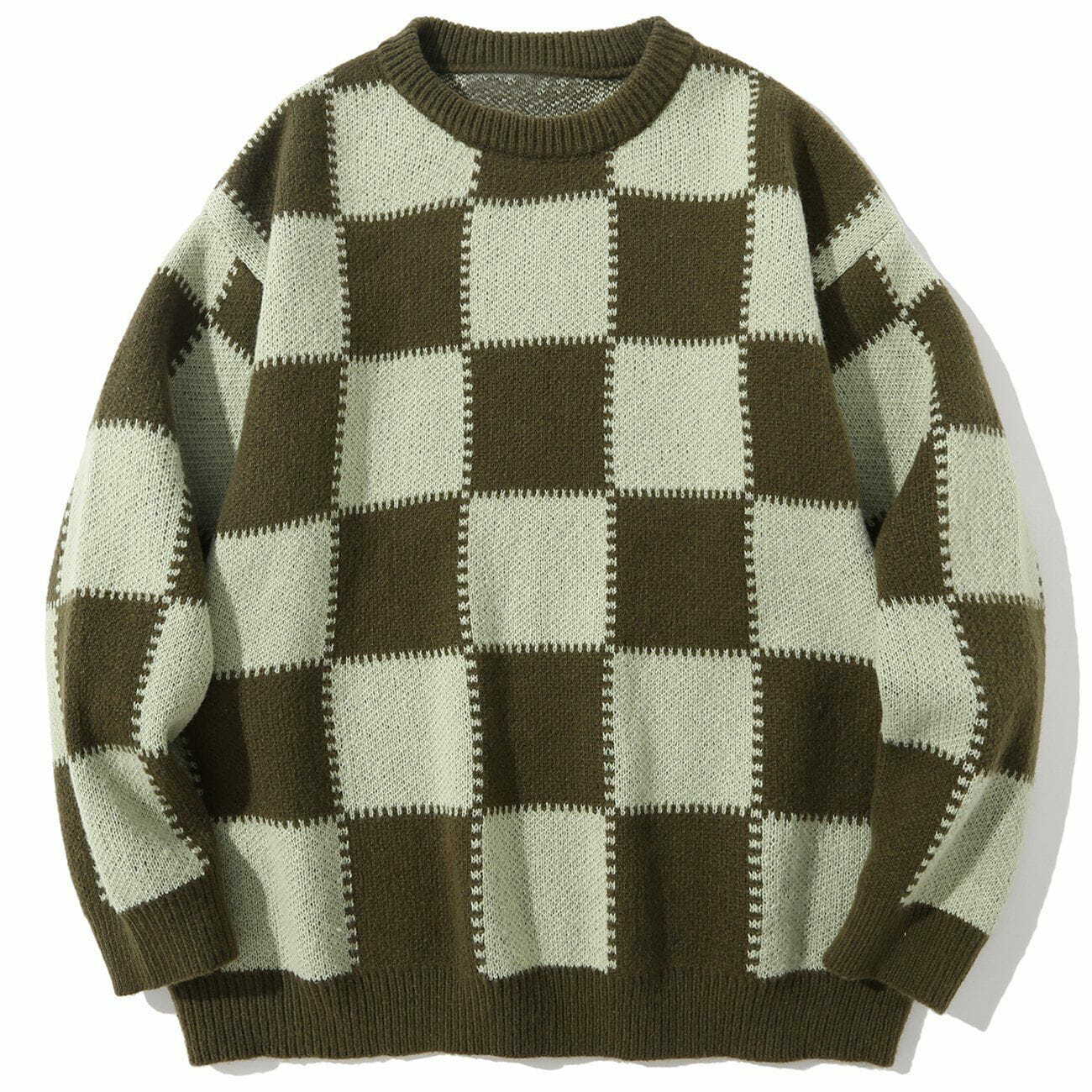 Y2K Checkerboard Knit Sweater - Retro 90s Grunge Top for Summer Party Outfits