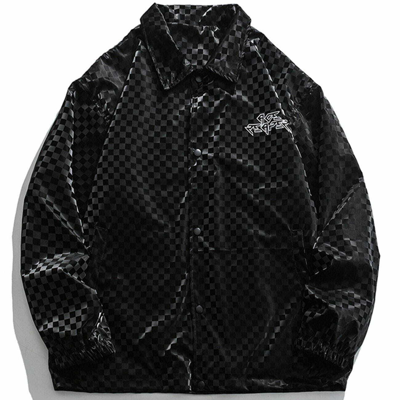 Y2K Checkerboard Letter Embroidered Jacket - Retro 90s Grunge Summer Outfit Essential