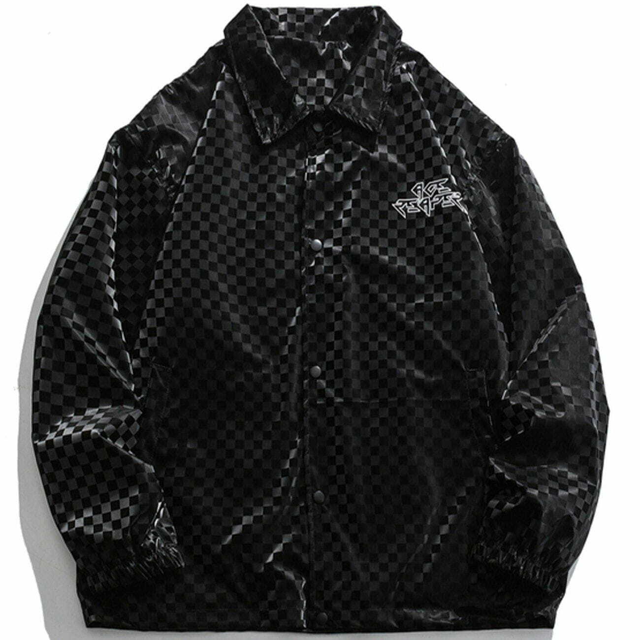 Y2K Checkerboard Print Jacket - Retro Grunge Style for Summer Parties & 90s Vibes