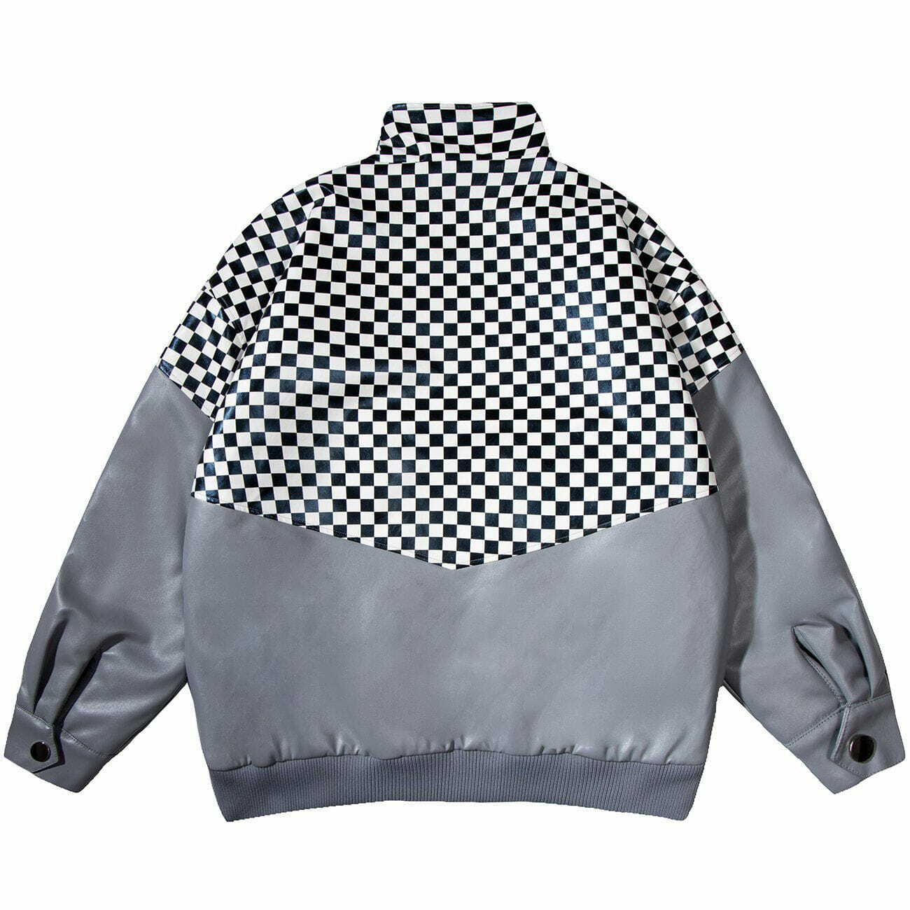 Y2K Checkerboard PU Winter Coat - Retro 90s Grunge Style for Y2K Outfits & Parties