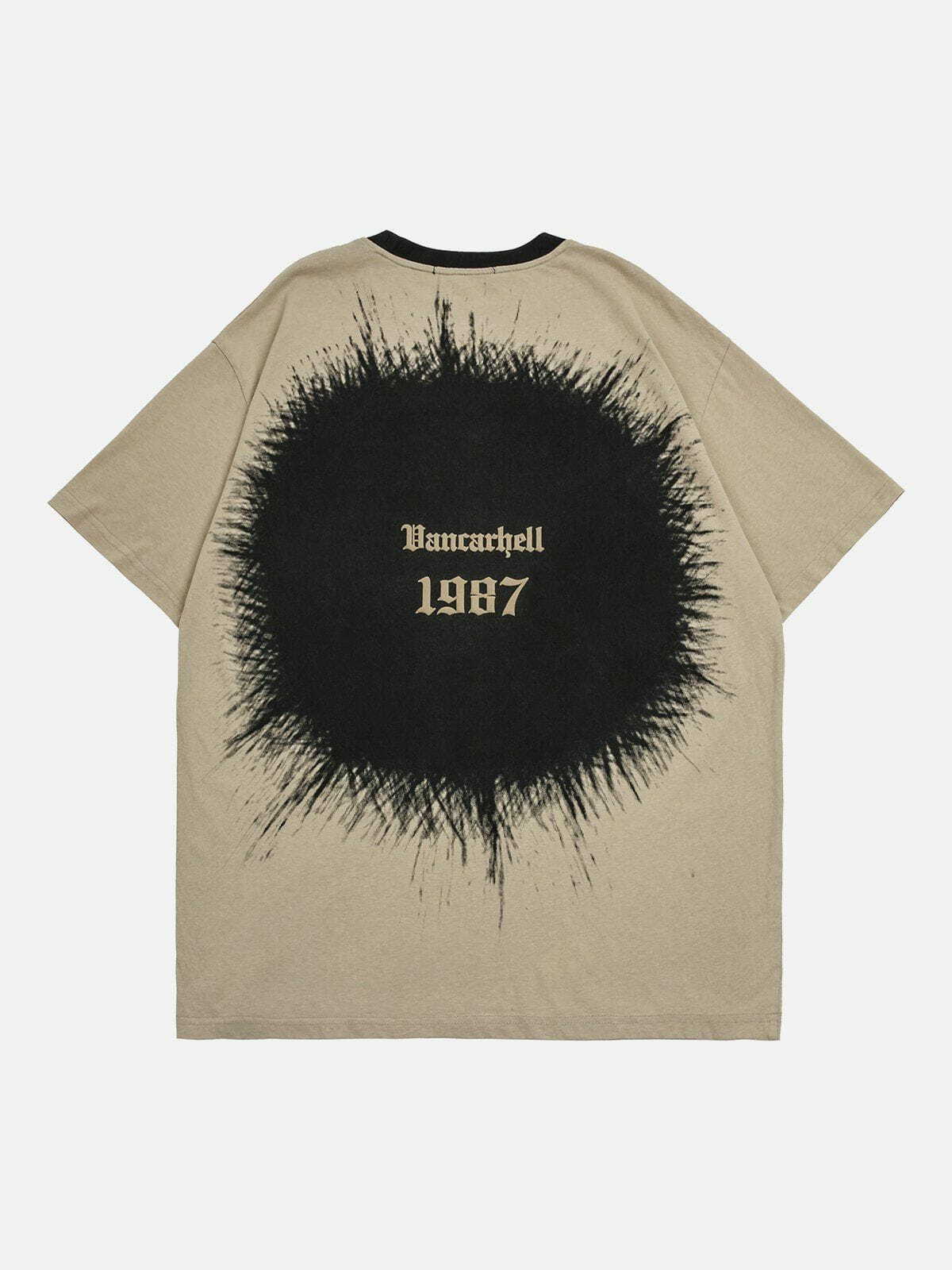 Y2K Circular Inkjet Print Tee - Retro 90s Grunge Summer Outfit for Y2K Party Vibes