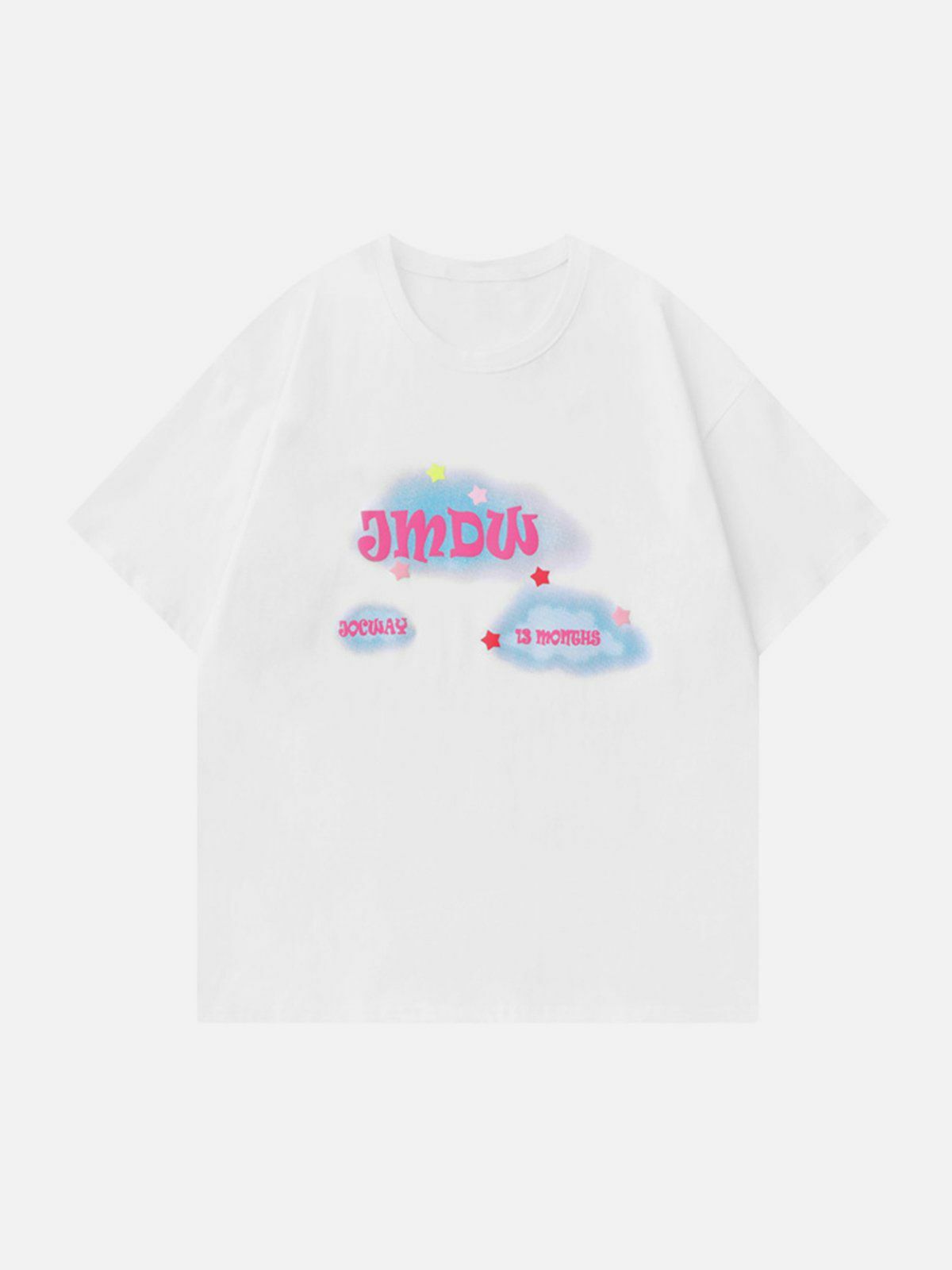 Y2K Cloud Inkjet Print Tee - Retro 90s Grunge Summer Outfit for Y2K Party Vibes